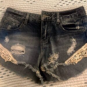 Zara Trafaluc Crochet Denim Shorts Size 2